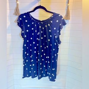 Croft & Barrow XXL Navy Blue & White Polka Dots Blouse